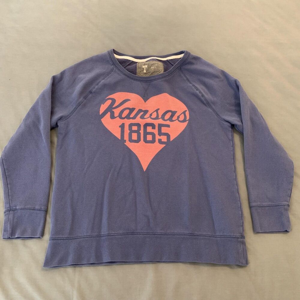 Kansas 1865 Sweater Womens Large Purple Heart Pullover Crewneck University Retro